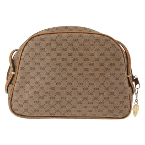 GUCCI Micro GG Supreme Shoulder Bag PVC Beige Gold